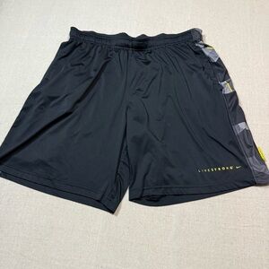 Nike Livestrong Black Gym Shorts Mens XXL Yellow Drawstring Athletic Cycling 2XL